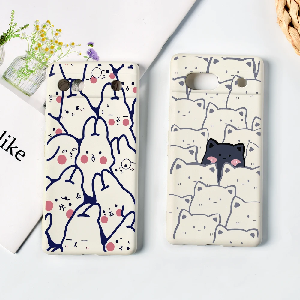 

Luxury Fundas for Google Pixel 7a 7Pro 7 Soft Liquid Silicone Back Cover for Pixel 6a 6 6Pro Cartoon Cute Rabbit Phone Case