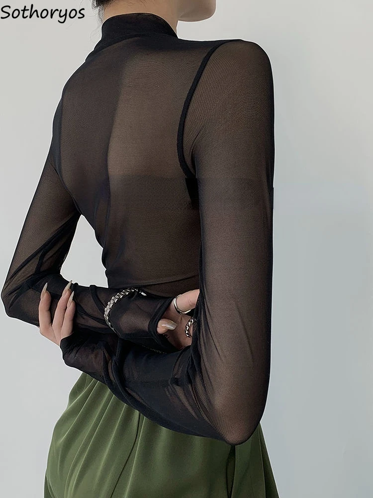 

Футболки женские с градиентом, минималистичные, универсальные, прозрачные, модные, повседневные, тонкие, в корейском стиле, женские, весенние, с длинными рукавами, базовые, нежные, Y2k