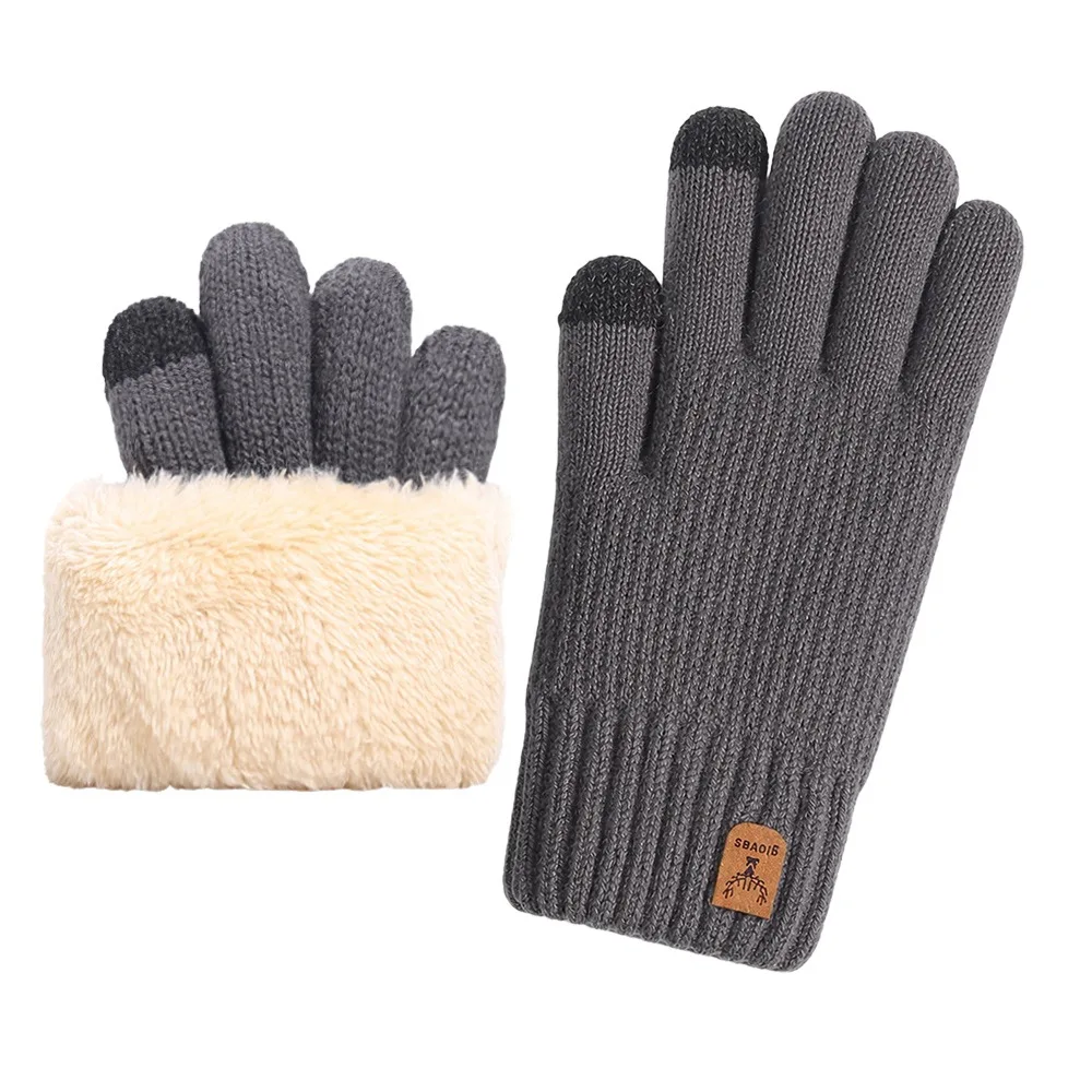 AliExpress NONE Fashion Warm Winter Knitted Gloves Lining Thickened Touch Screen Gloves Soft Windproof Cycling Gloves for Men Women