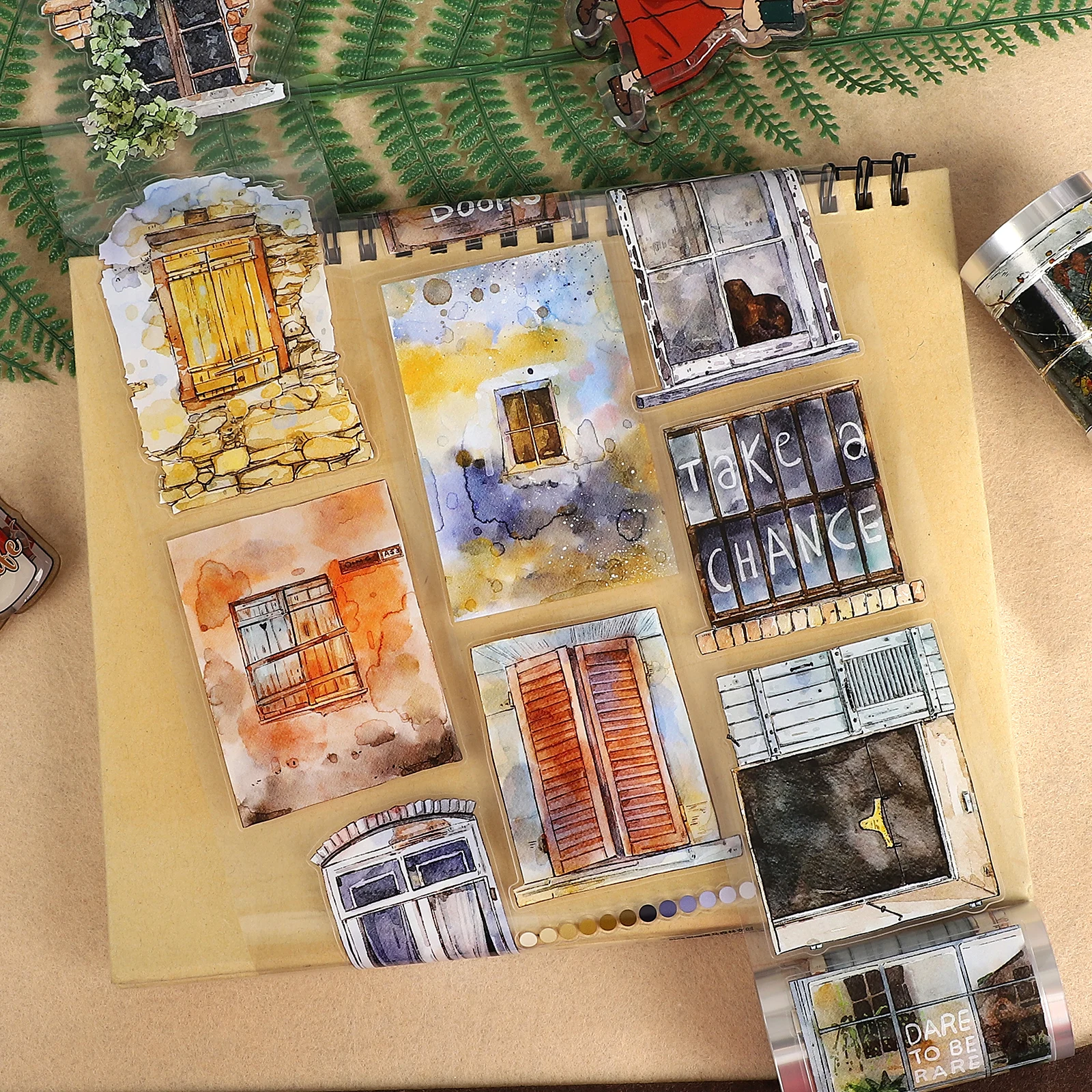 65mm*5m Vintage Window Landscape PET Tape Creative DIY Journal Material Collage Scrapbook Stationery