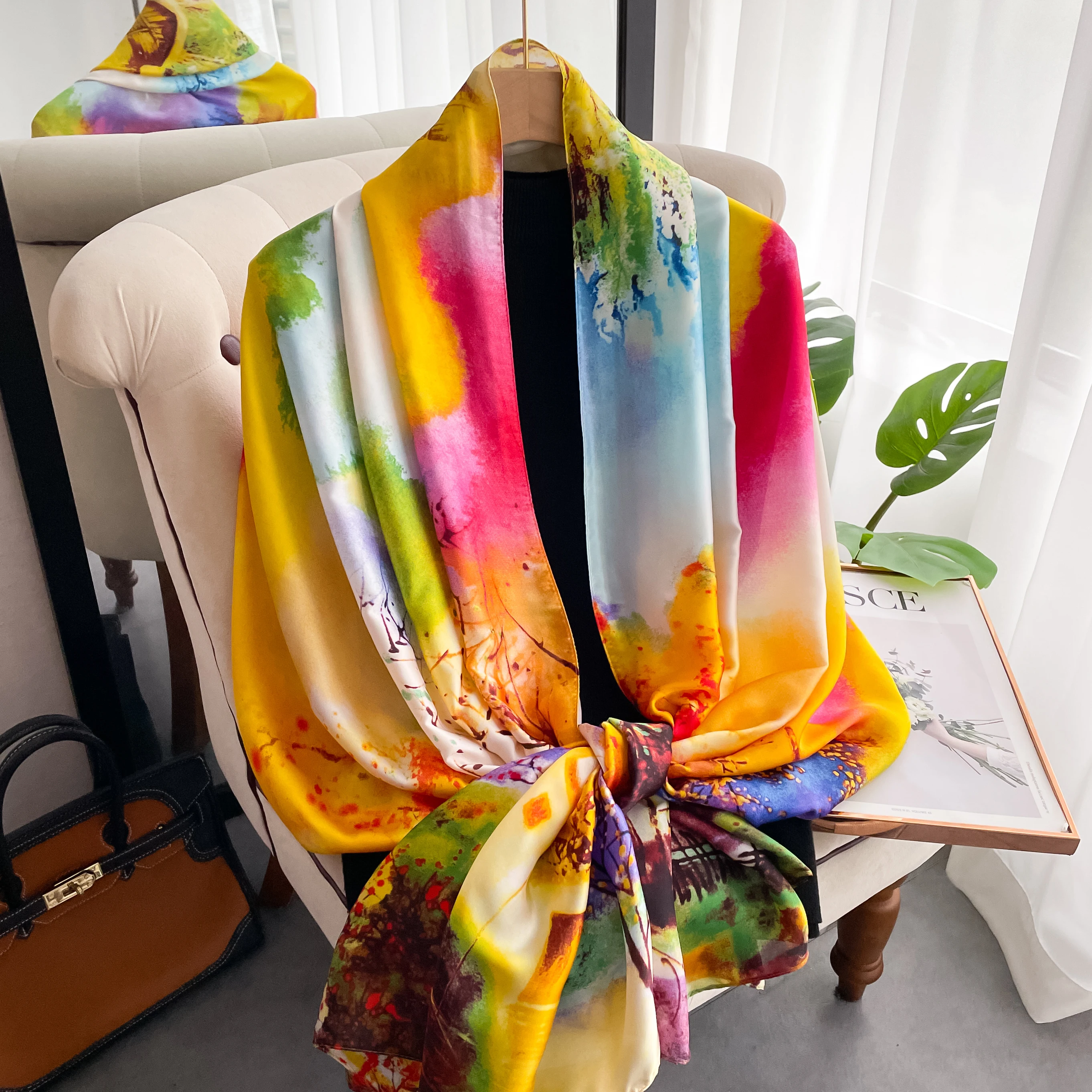 180*90cm classic Silk Scarf Women Foulard Office lady Large Fashion Print Beach Hijab shawl warp bandanna muffler pareo fashion