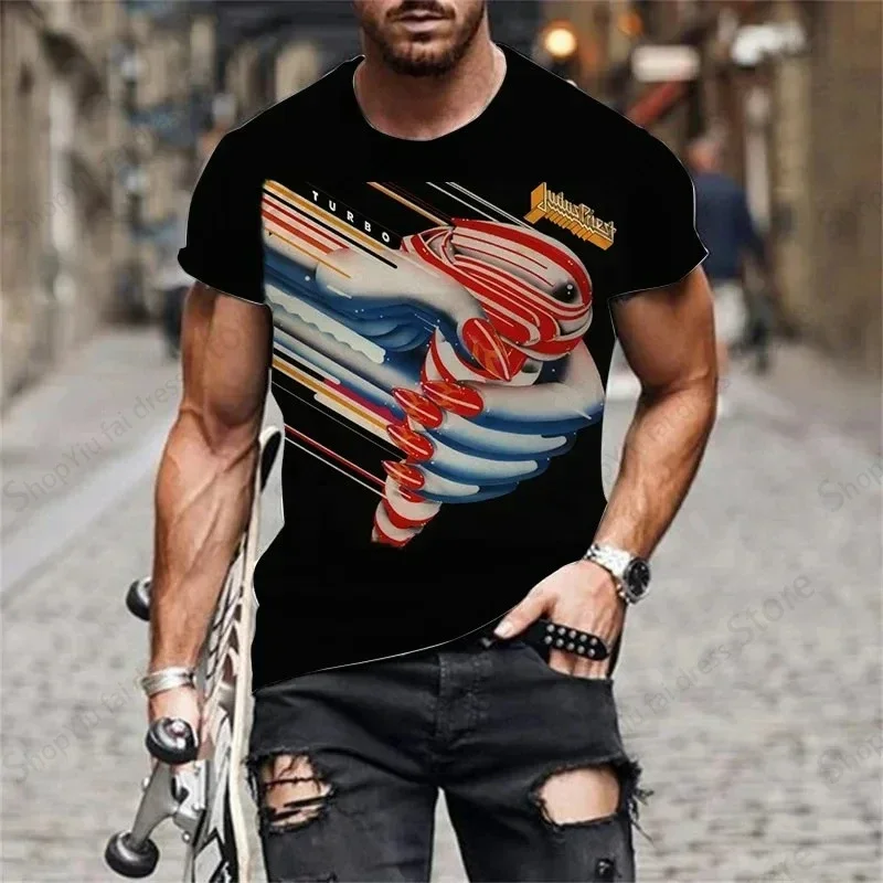 

3D Judas Priest Rock Band Men's T-shirt Fashion Short Sleeve Hip Hop Heavy Metal Tshirt for Men And Women
