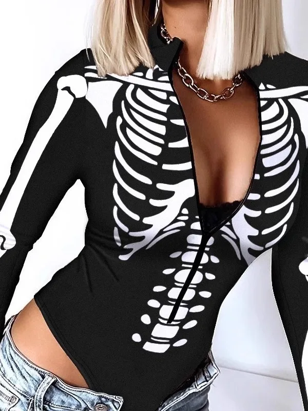 Vネックプリントロングスリーブローウエストジャンプスーツレディースストリートスタイルポリエステルオーバーオール超薄春夏オンライン限定...