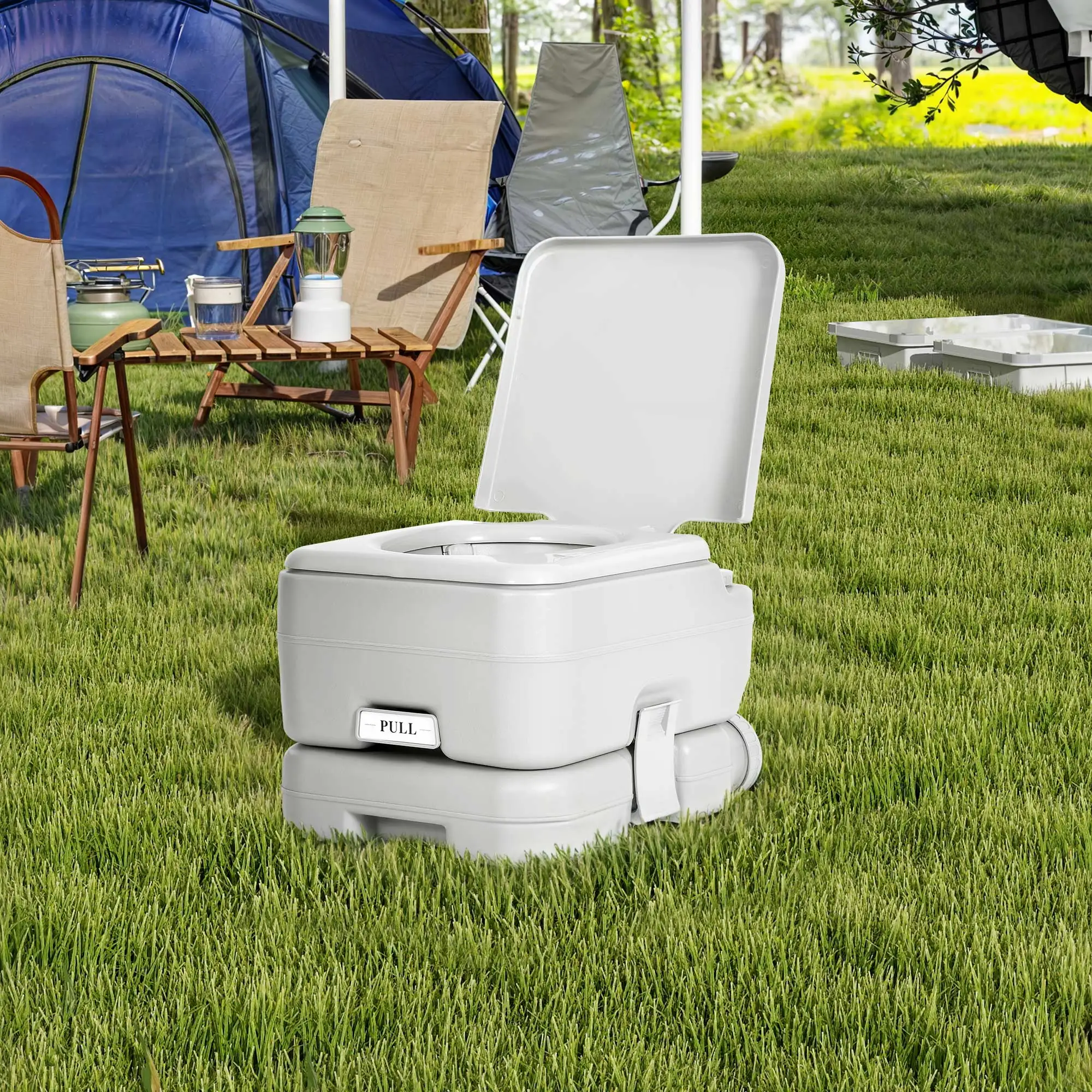 3.17-gal Portable Toilet with Detachable Water Tank, Porta Potty RV Toilet with Flush Pump for Camping, Gray