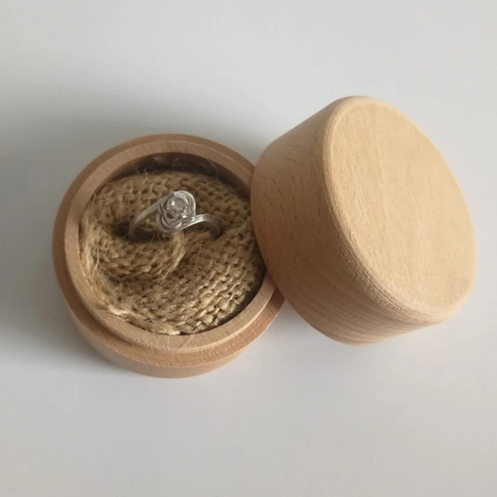 

3pcs Wooden Jewelry Box Natural Round Ring Storage Case For Engagement Proposal Wedding Small Wood Ring Holder Container For