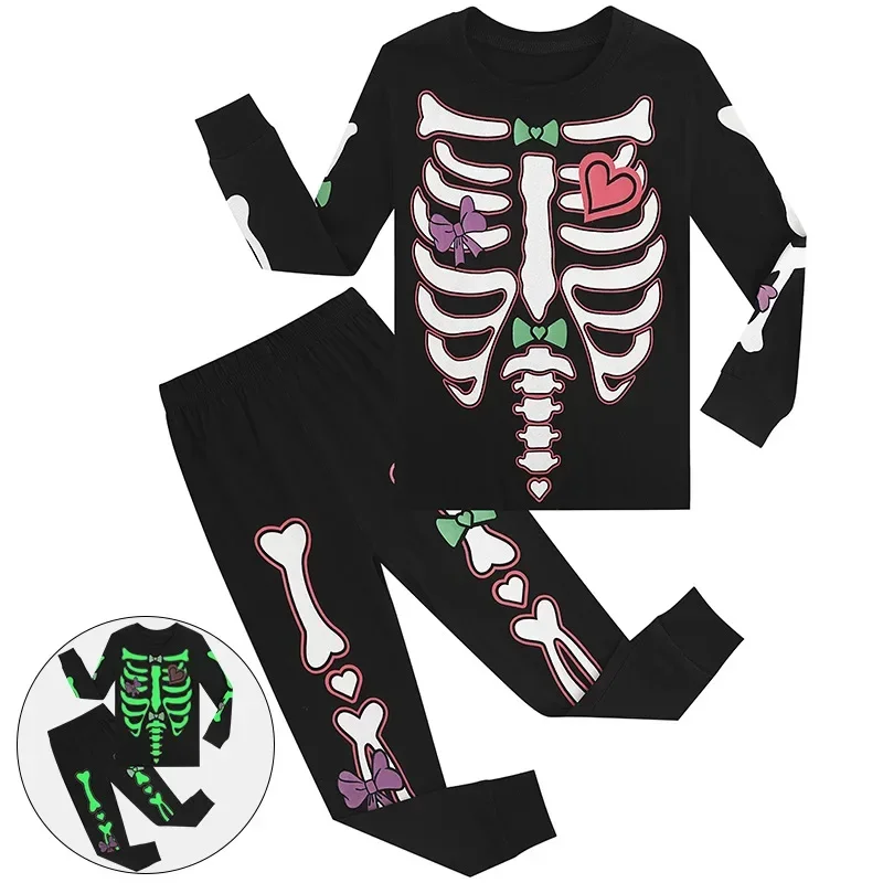 Kids Skeleton Costume Boys Girls Skull Glowing in the Dark Clothes Sets Child Halloween Party Costumes Novetly Cosplay Outfit