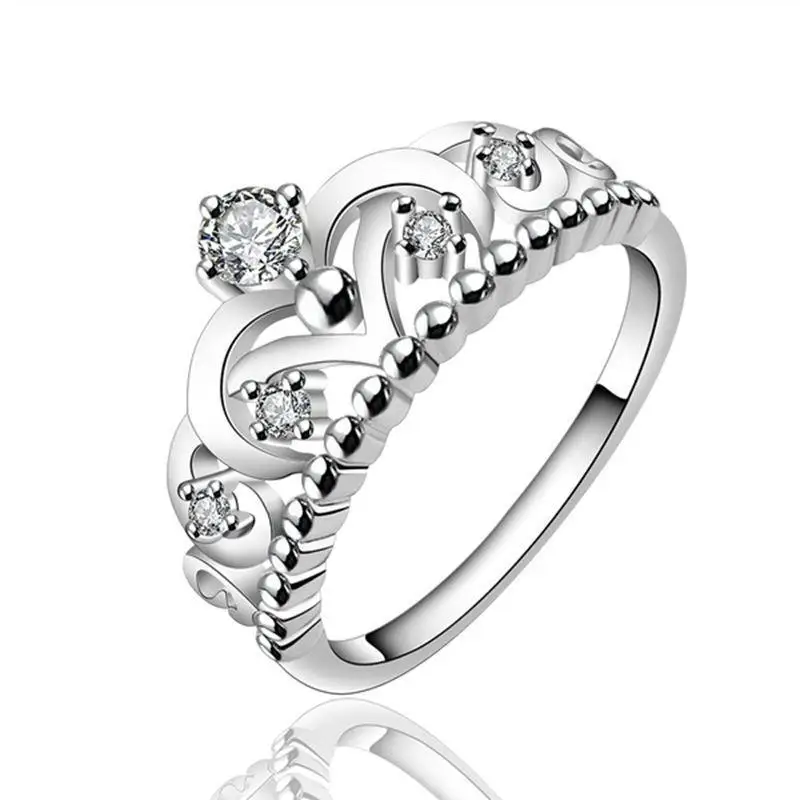 

New Fashion Lady Wedding Ring Cute Hot Lovely Simple High Quality 925 Sterling Silver Jewelry Women Crystal Crown Ring
