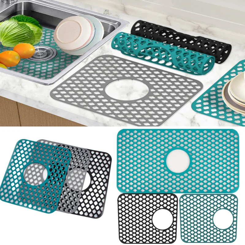 

Silicone Sink Protector Mat Foldable Drain Pad Non Slip Quick Drying Dish Drain Storage Pad Table Decoration Kitchen Accessories