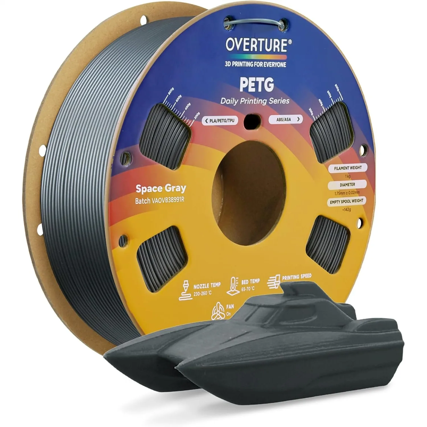 

PETG 3D Printer Filament 1.75mm, Neatly Wound Durable 1kg Spool for High Speed Printing Up to 300mm/s, Strong Toughness