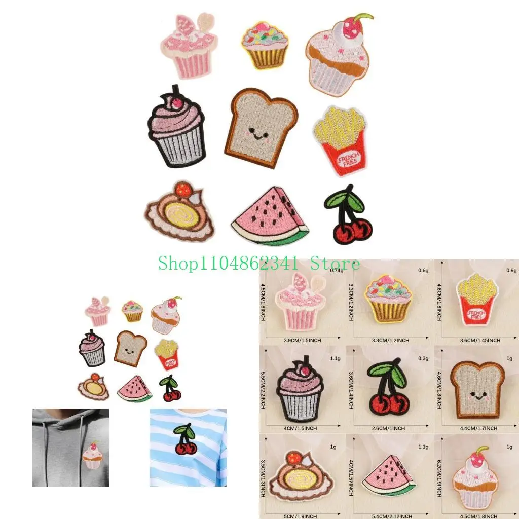 

5asd Cartoon Dessert Embroidery Applique Repair Patches For Hat Clothes Bag Set Of 9