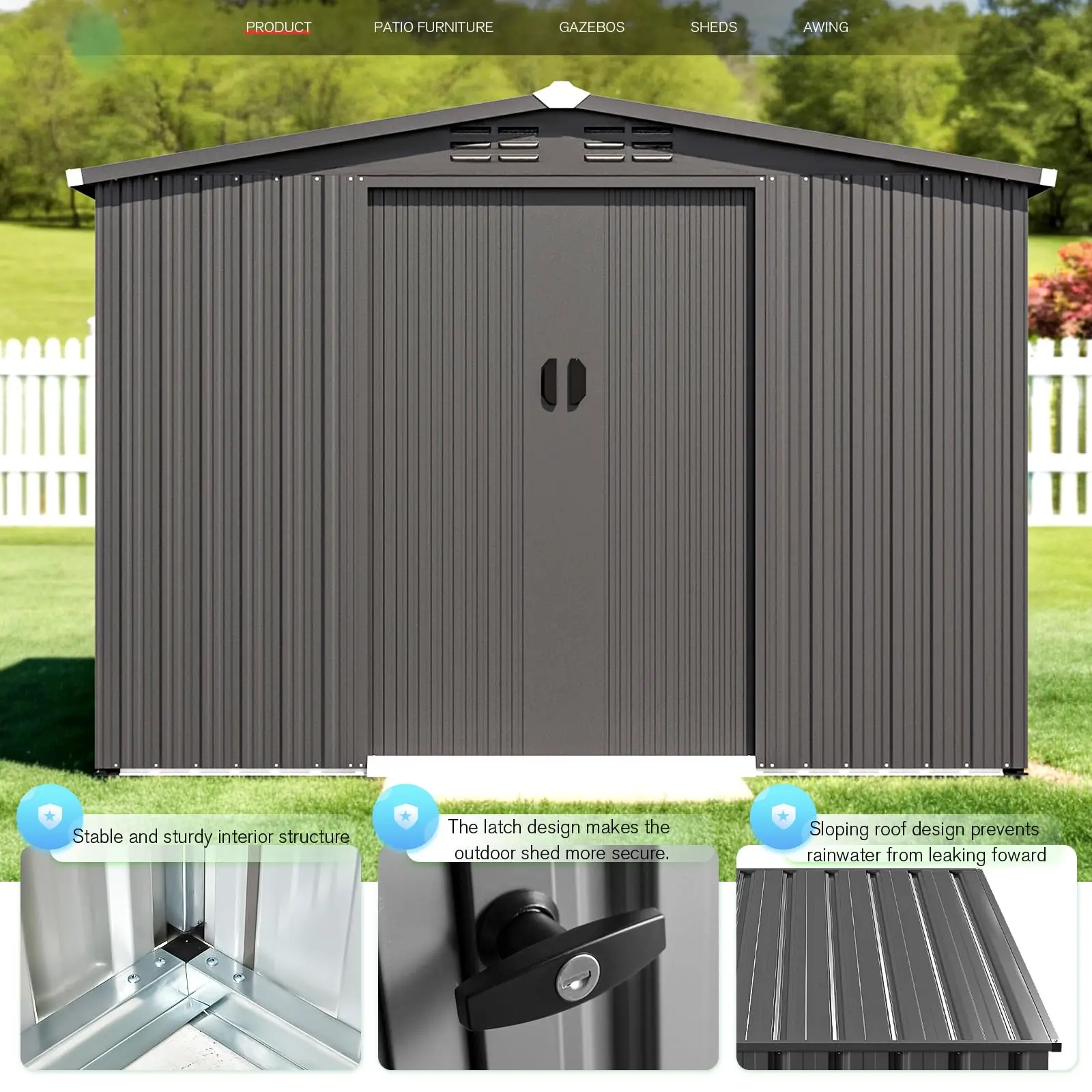 8x6 FT Galvanized Steel Outdoor Storage Shed, Small Metal Garden Tool Shed with Sloped Roof & Lockable Double Sliding view 5