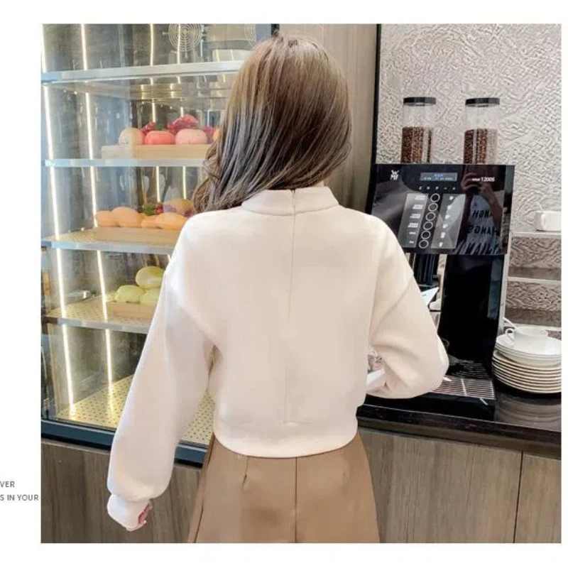 Chinese Style Women\'s Spring Autumn 2024 New Spliced Stand Collar Fashion Solid Loose Minimalist Casual Long Sleeved Sweatshirts