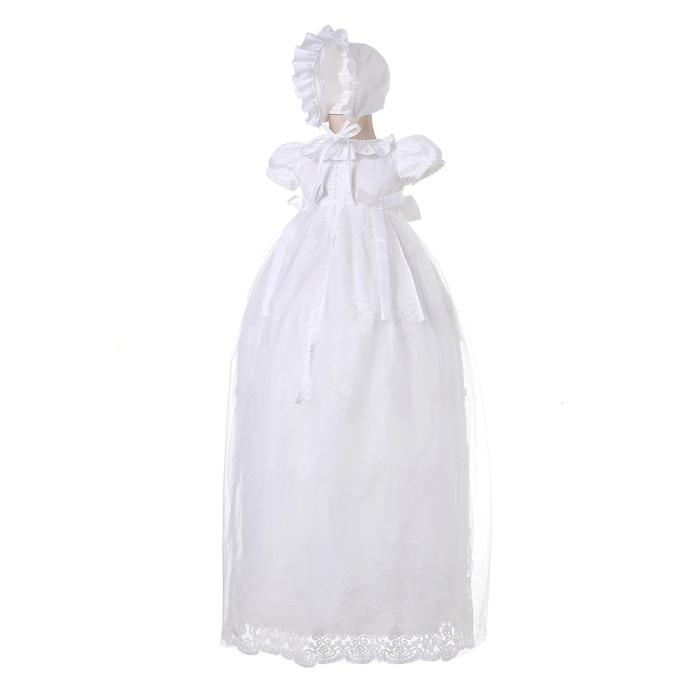 Long Baby Girl Baptism Dresses White Flower Lace Fluffy Tulle Birthday Toddler Newborn Items Summer Christening Gown 3 6 9M