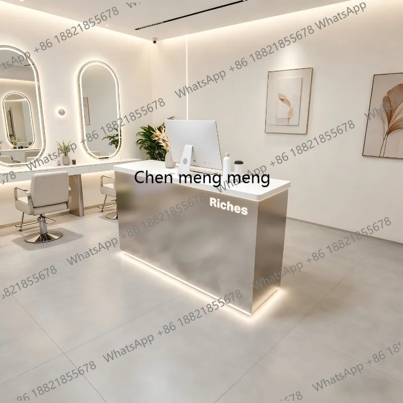 Stainless steel checkout page Hair salon front desk Clothing store Light luxury high-end reception desk