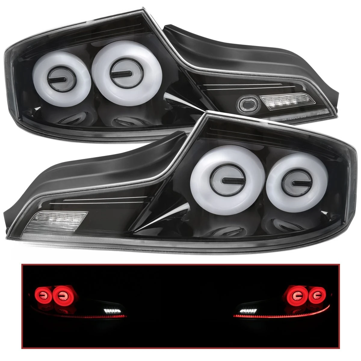 Jet Black Fits 2003-2007 Infiniti G35 Coupe LED Tail Lights Sequential Signal
