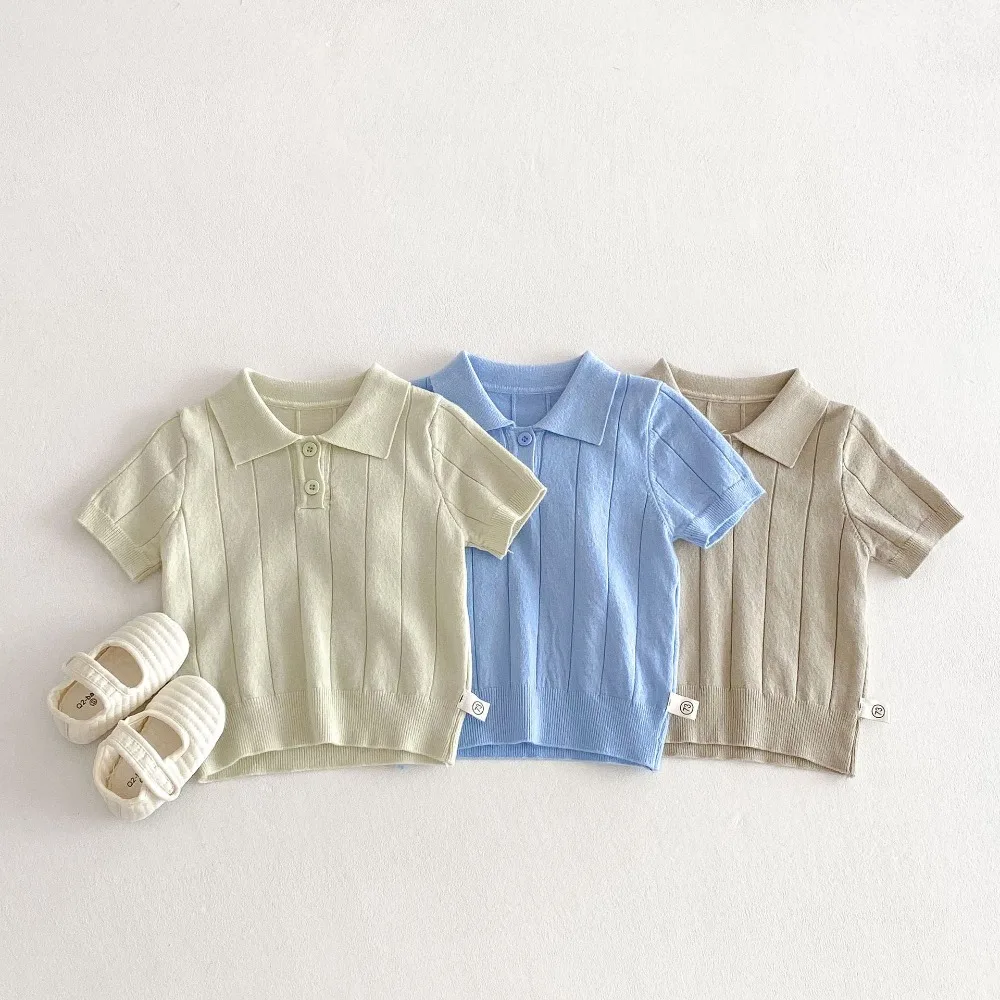 INS Summer Baby T-shirt 1-3Years Newborn Boy Girl Short Sleeve Turn Down Collar Knitwear Pullover Shirt Tops Outfits Clothes