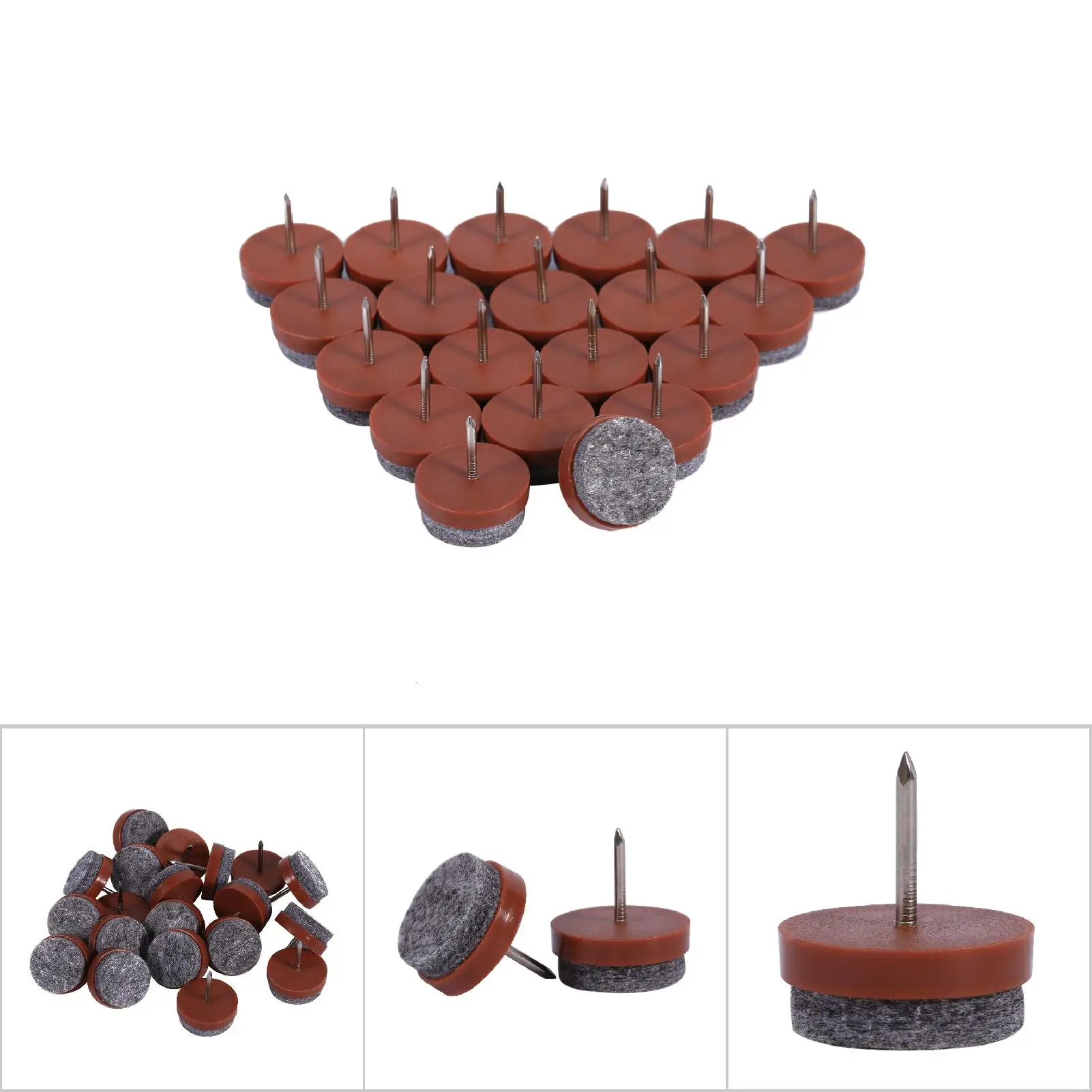 20x mobili tavolo sedia gamba pavimento feltro Pad Skid Glide Slide DIY Nail Protector marrone 24mm