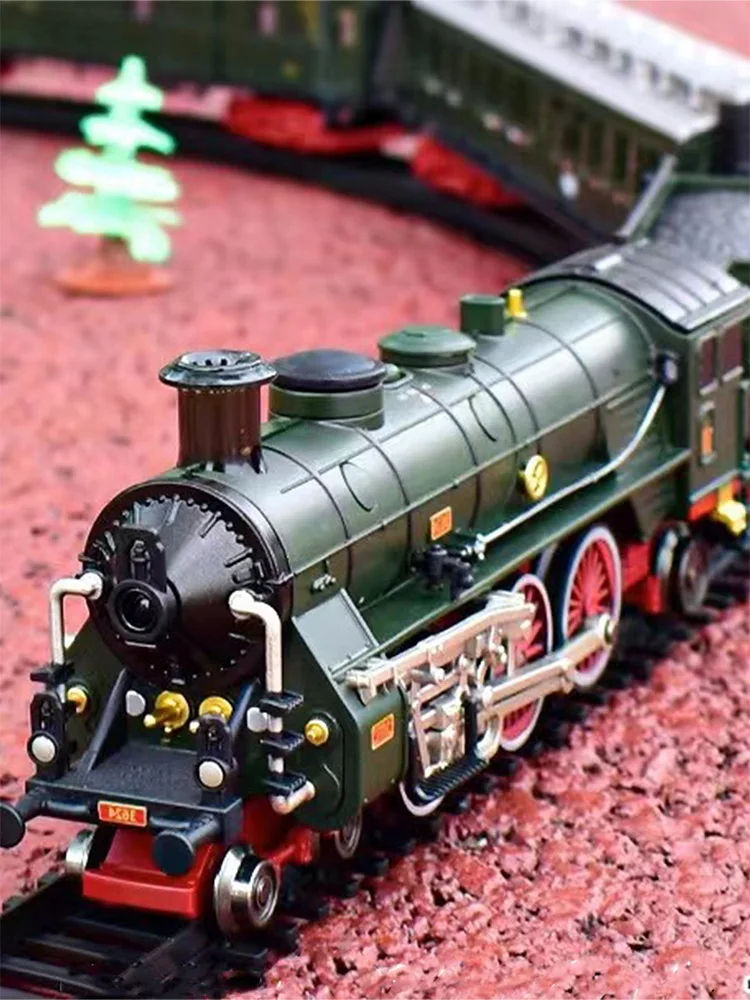 Model Train Toys, Electric Train Sets Toy w/Cargo Cars & Tracks, Metal Alloy Model Train Set w/Smoke, Toys Steam Locomotive