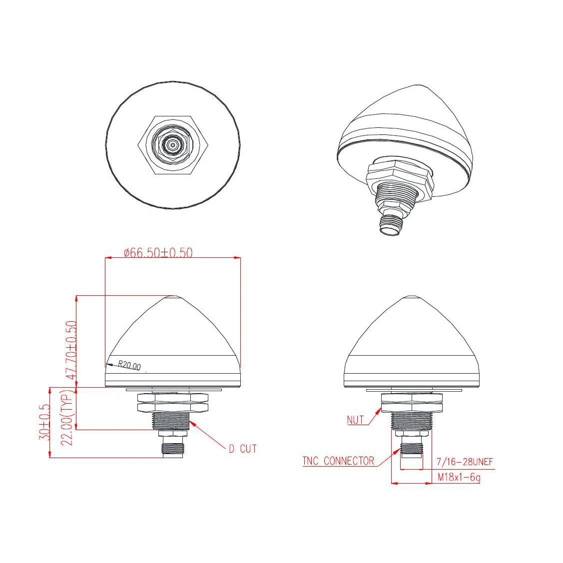 QUESCAN TN705 Waterproof Active 1575.42MHz GPS Antenna L1 40dB Marine RTK GNSS GPS GLONASS Galileo BeiDou Timing Antenna
