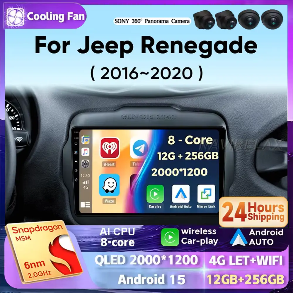 

Android 15 для Jeep Renegade 2016-2020 2K QLED Android Автомобильный радиоприемник Мультимедийный видеоплеер GPS AI Voice CarPlay 4G Стерео