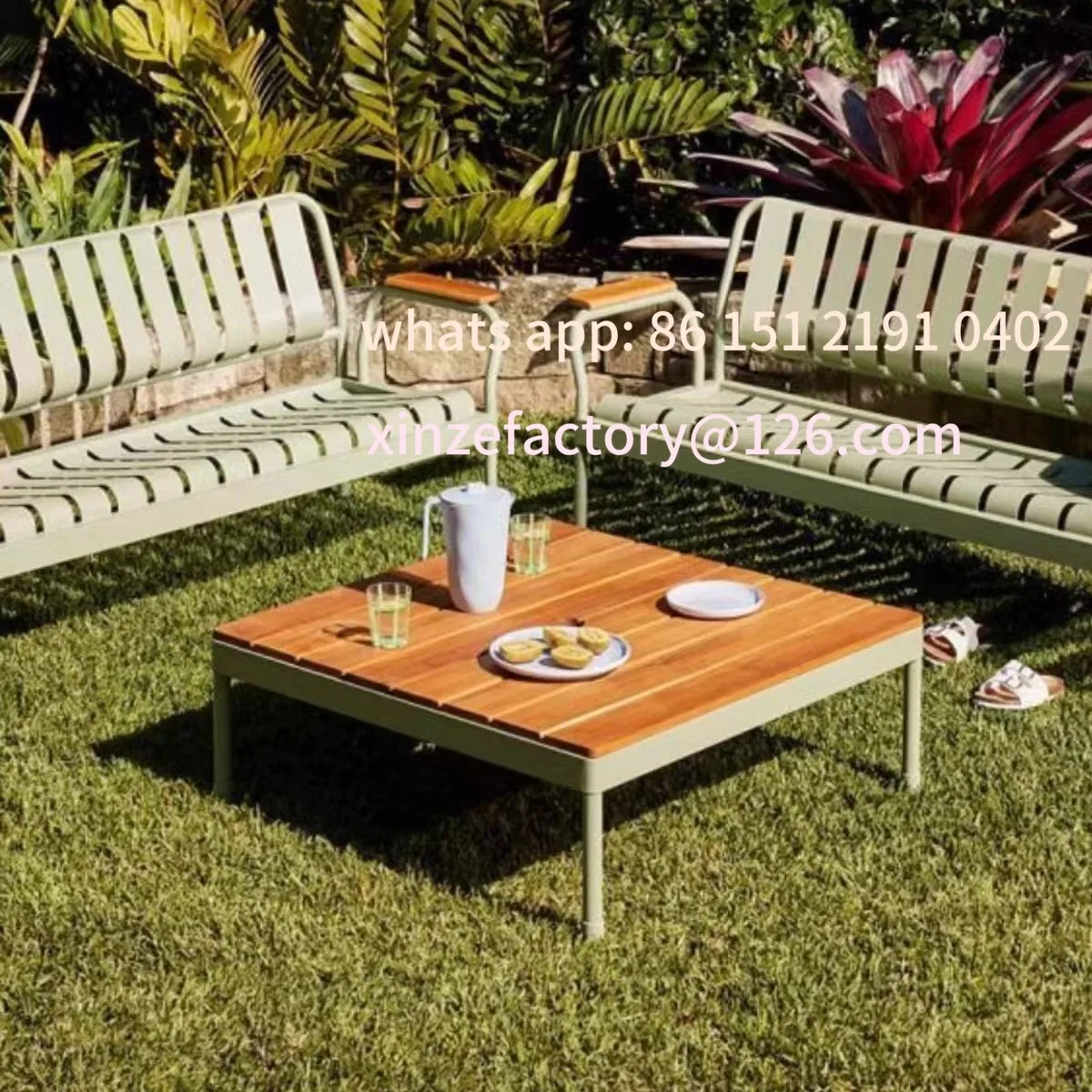 Anpassbare Tische und Stühle aus Metall für den Innenhof, Kunststoff, Holz, wasserdicht, Outdoor-Balkon, Freizeittisch, Stuhlkombination