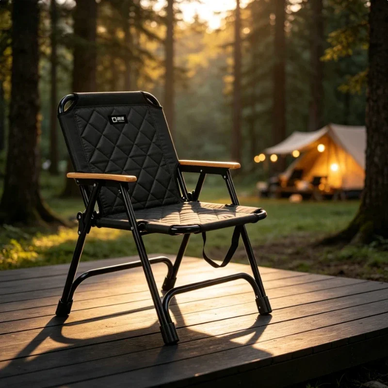 Portable Folding Kermit Chair Padded Quilted Backrest Carry Handle Black Seat for Camping Fishing Picnic Outdoor 접이식 캠핑 의자