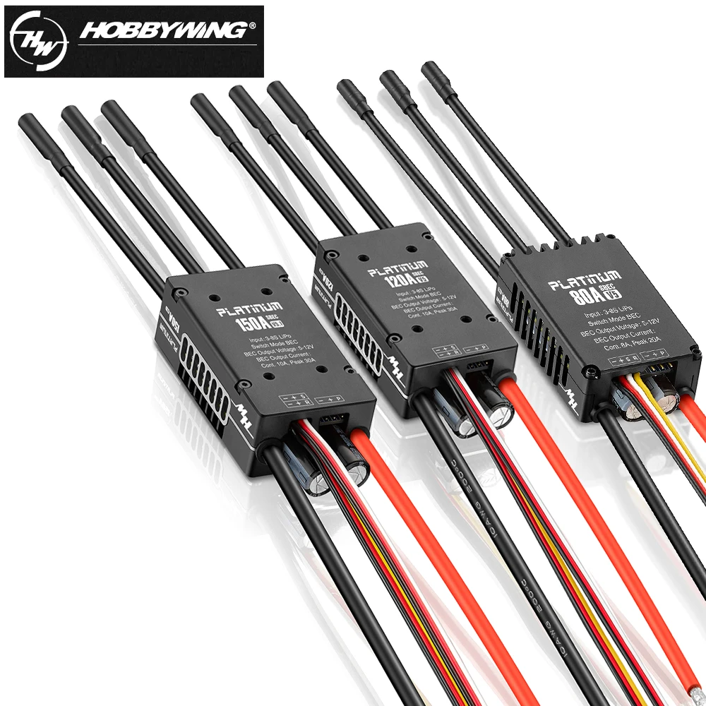 

Hobbywing Platinum V5 80A 120A 150A V5 3-8S Brushless ESC Electric Speed Control Switchable BEC Output For Helicopter Fixed-wing