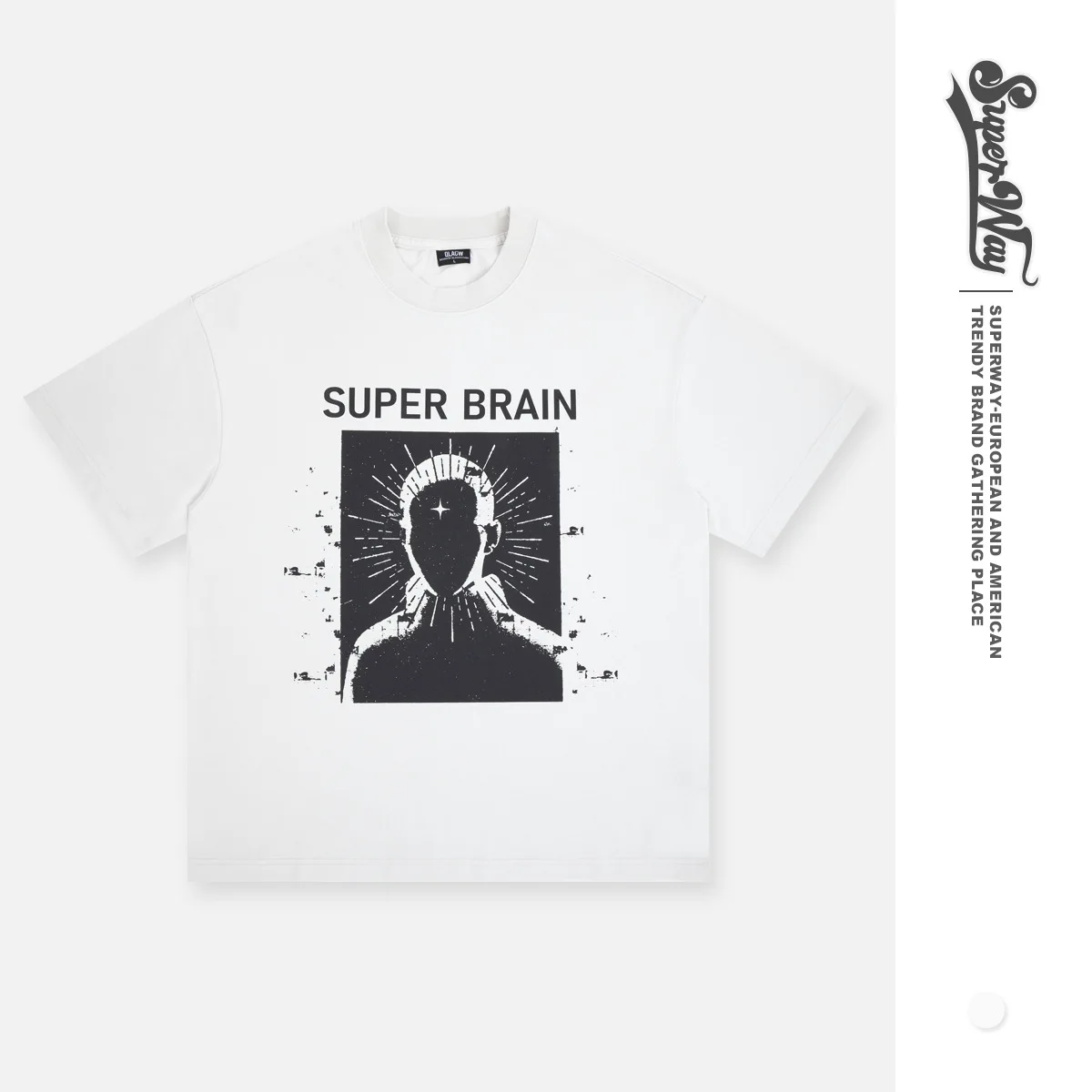SUPER WAY 2026 Spring Summer New American Street Fashion Brand Vintage Retro Print Versatile Short-Sleeve T-Shirt F553