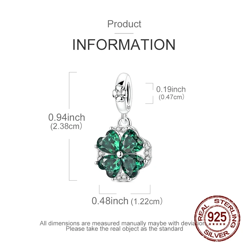 Rotatable Clover Pendant 925 Sterling Silver Charm Bead Green Zircon Inlaid Lucky Pendant Fit Bracelets Jewelry Gift for Women