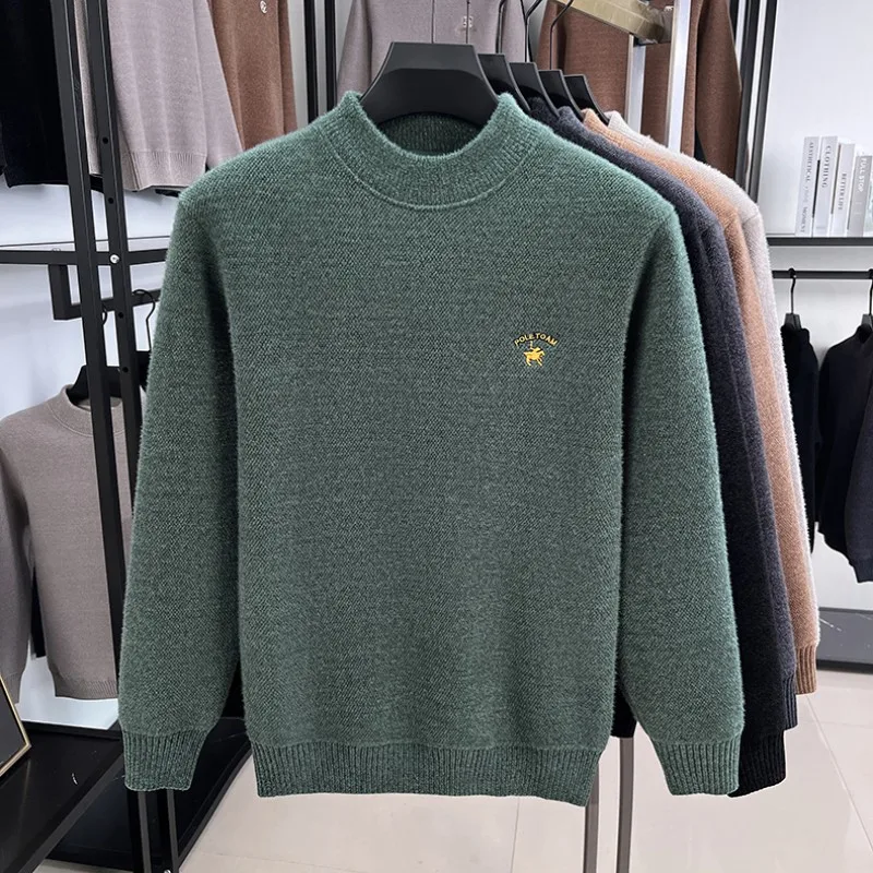 

High end luxury brand knitted round neck sweater autumn winter warm plush pullover fashion pony embroidery Paul new men's wear