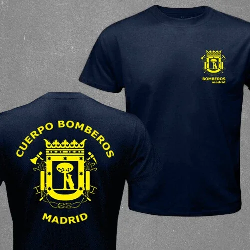 Trend 25 New Spanish Madrid Firefighters Fire Brigade Same Printed Men's and Women's Cotton T-Shirts Harajuku