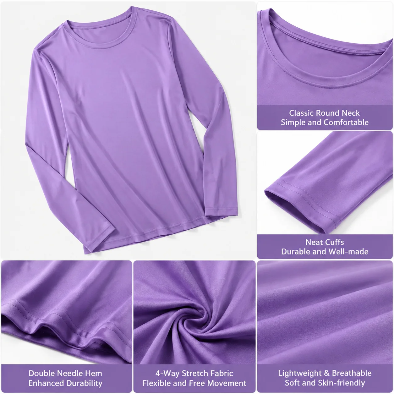 Crew Neck Long Sleeve Scrub Undershirt, Medical Base Layer, Autumn Winter Healthcare Workwear