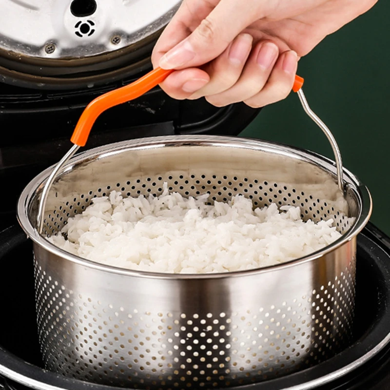 

304 Stainless Steel Food Steamer Kitchen Steam Basket Pressure Cooker with Silicone Handle Steamed Grid Cooking Accessories