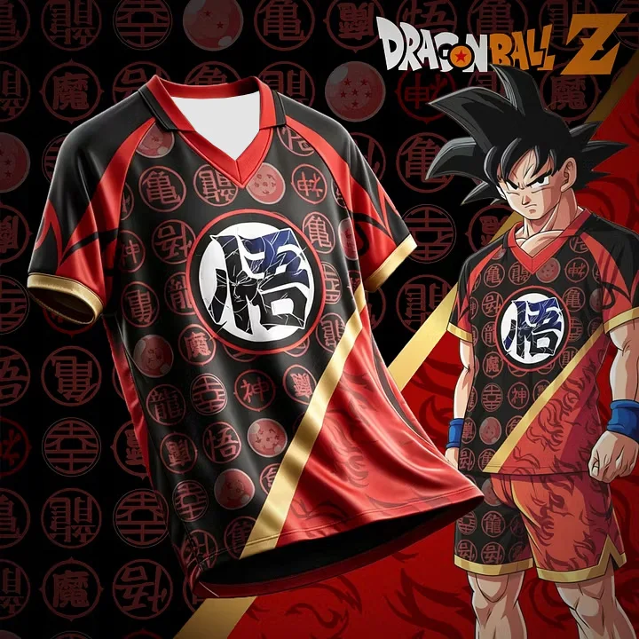 Camiseta de fútbol con estampado de Son Goku, personaje Saiyan de Dragon Ball, para hombre, transpirable, de secado rápido, de manga corta, ideal para combinar con ropa familiar.
