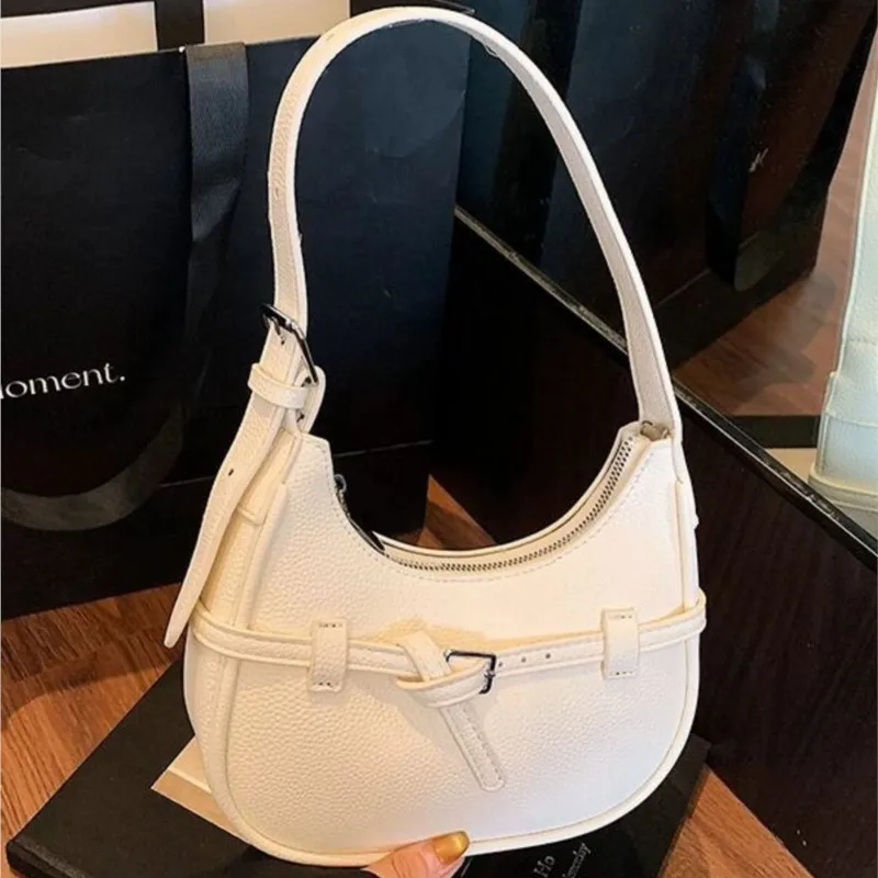 

Корейская белая сумка с поясом для подмышек, женская кожаная сумка большой емкости в форме полумесяца, женская модная элитная сумка через плечо