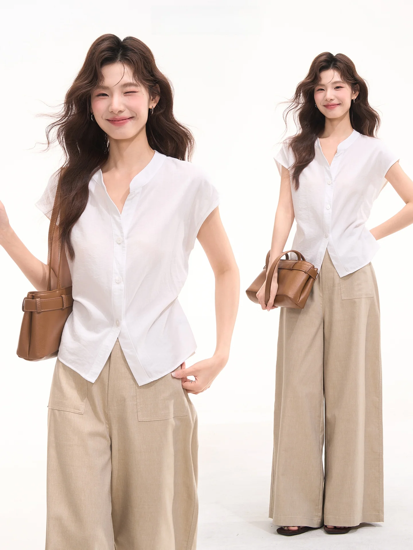 

Heme Summer Women's Shirt V-neck Sleeve Gown Waist Cinch Tie Top Floral Window High Intelligence Sister Feel Short Sleeve