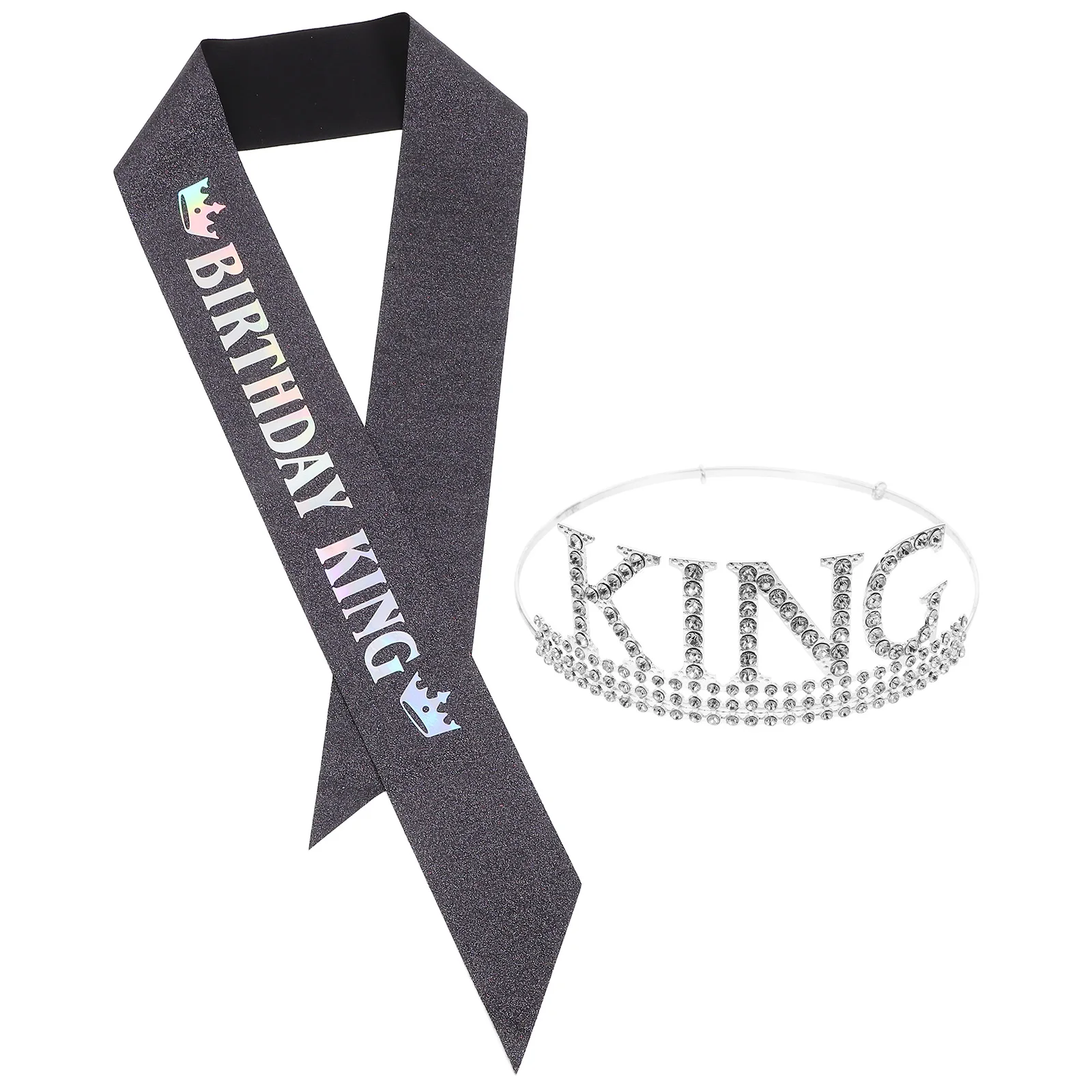 

1 Set Birthday Crown Sash For Men Birthday Accessories Party Decor Set Crowns For Men Shoulder Strap Decorative Headpiece Hair