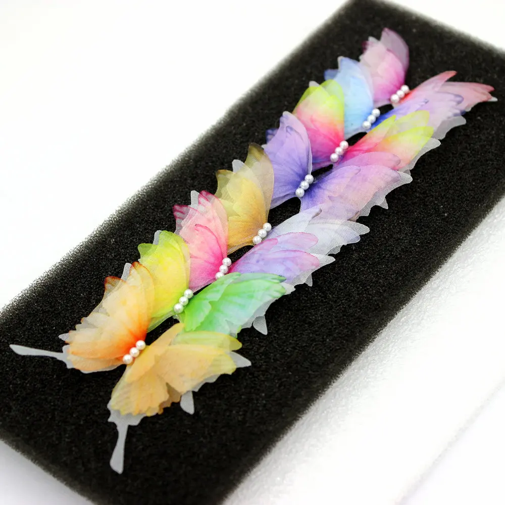 10PCS 4-layer Organza Butteflies w/ Imitation Pearls Handmade 50mm Swallowtail Butterflies Wedding Bridal Butterflies