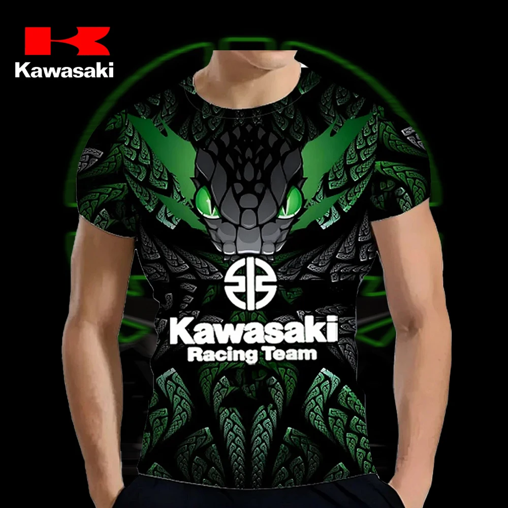 

Kawasaki уличная мотоциклетная футболка с короткими рукавами, мужская модная мужская рубашка 2025 года, рубашки для приключений, высококачественные топы высокого качества