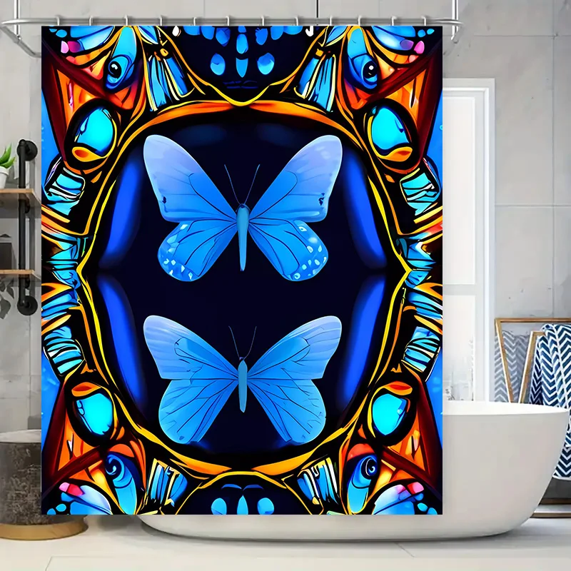 

Blue Butterfly Shower Curtain 3D Printed Bathroom Decor Blue Floral Print Shower Curtain Waterproof Fabric Shower Curtains for H