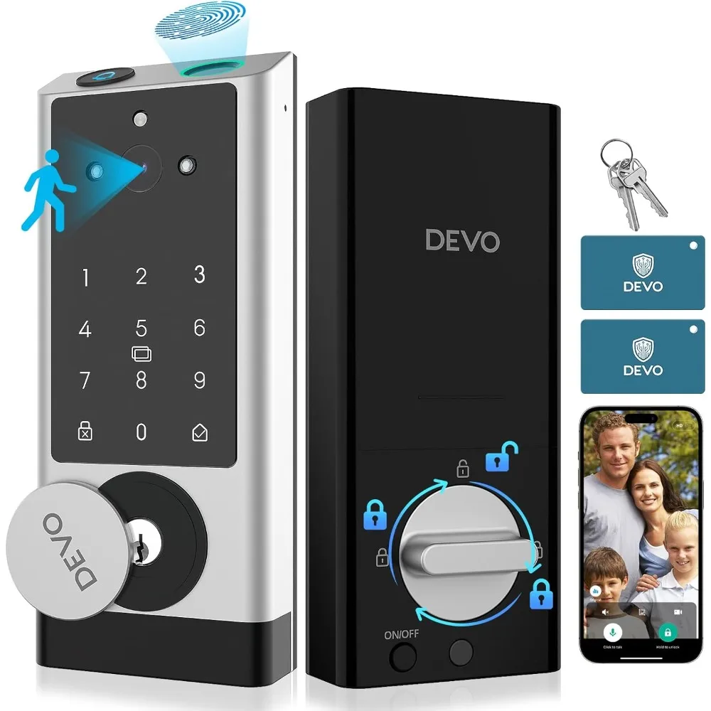 DEVO G1 Video Smart Lock with Camera & Doorbell, 6-in-1 Keyless Entry Door Lock with Fingerprint, App Remote, Auto Locks, Built-
