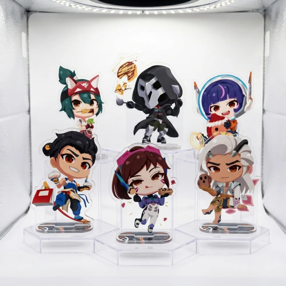 Overwatch 2 OW2 Porte-clés en acrylique 10 cm Tracer Mercy Double Face HD Chibi Décoration de bureau de collection Cadeau pour fans