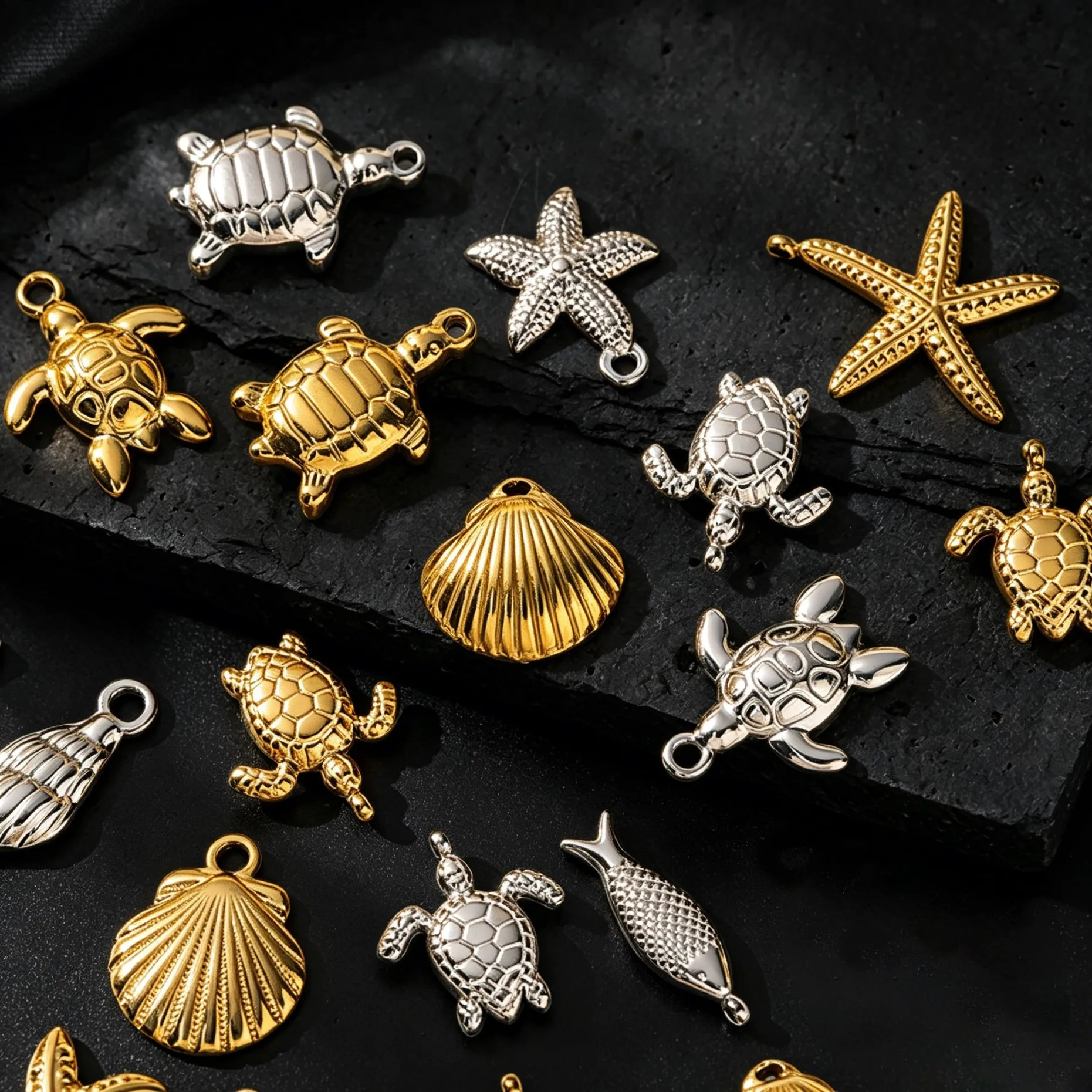 5 Stück Edelstahl-Anhänger mit Seestern- und Muschelmotiv für DIY-Ohrringe, Halsketten, Armbänder, Schmuckherstellung, Zubehör – Detail 2