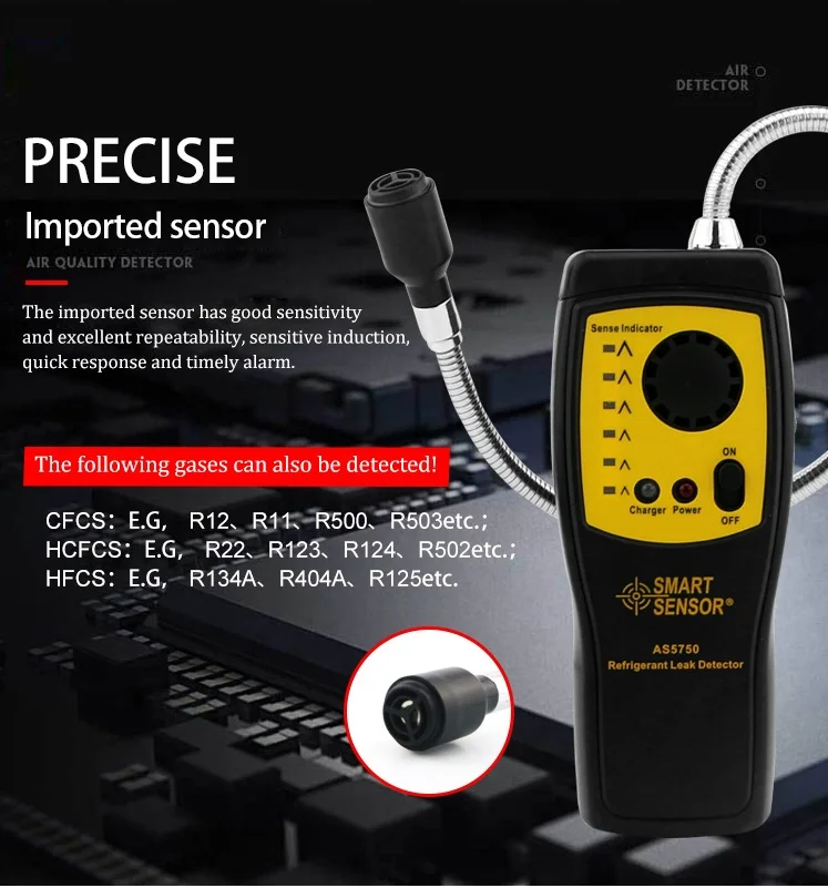 AS5750 Rilevatore di gas alogeno Aria condizionata automobilistica Rilevatore di perdite di gas refrigerante Freon Posizione Determinare Allarme tester