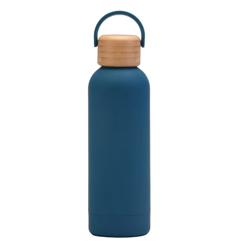 

500ml Thermos Cup With Bamboo Handle Lid,Double Stainless Steel Vacuum Flasks,Pure Color Portable Outdoor Sports Water Bottle