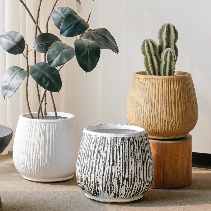

Nordic ins wind magnesium mud cement flower pot gray round large creative household succulent green dill flower pot ornament