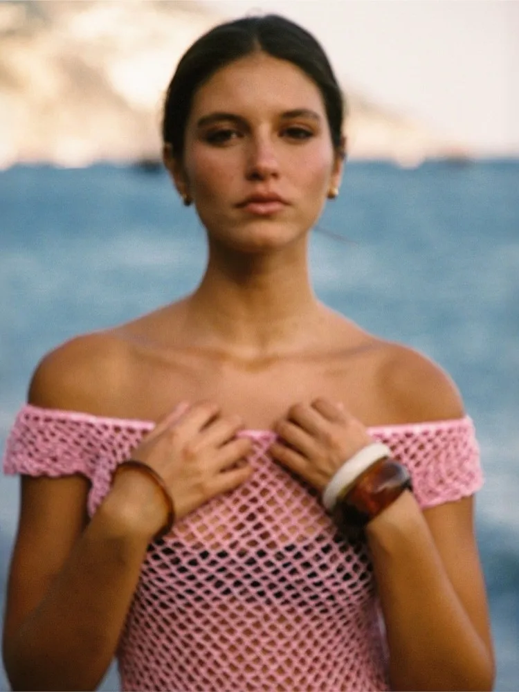 Sexy Cut Out Knitting Swimsuit Cover Up Pareo Off Shoulder Dresses 2026 Summer Beach Mini Dress Bikini Cover-ups Women Beachwear