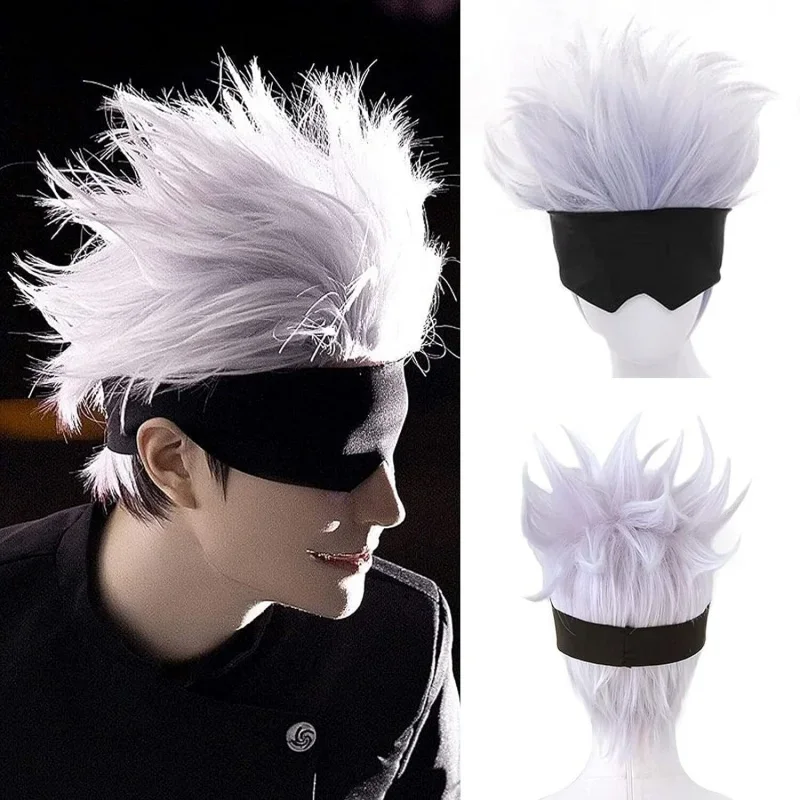 Anime Jujutsu Kaisen Satoru Gojo Wig Cosplay Include Patch High Quality Halloween Party Wigs