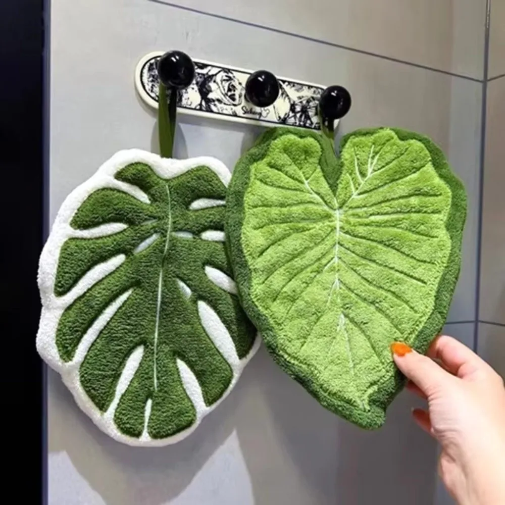 High Quality Cartoon Leaf Hand Towel Coral Velvet Absorb Water Kitchen Handkerchief Hanging Thickened Cleaning Cloth Kitchen