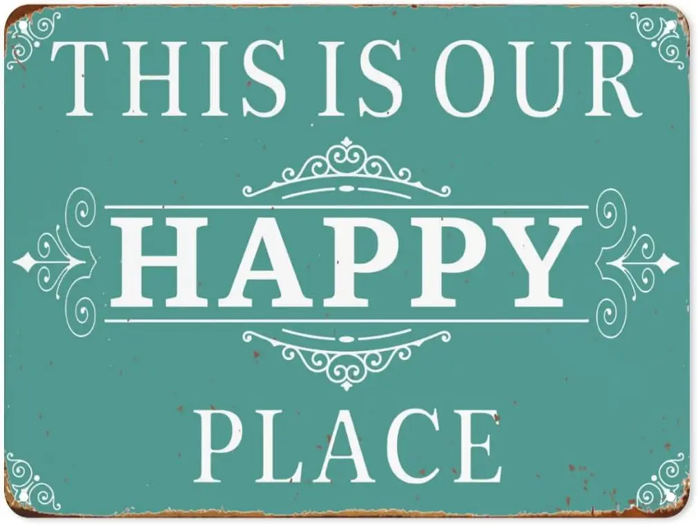 Welcome Tin Sign This is Our Happy Place Metal Tin Signs Vintage Garden Tin Signs Outdoor Backyard Decor Gift for Gardeners sign